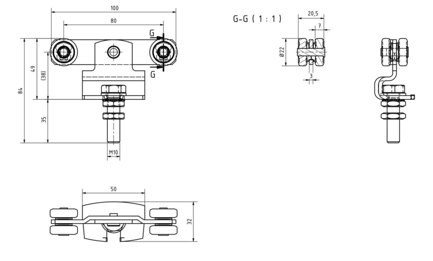 Doppelrolle Laufwagen Rollapparat Gr. 0 MEA 10330917